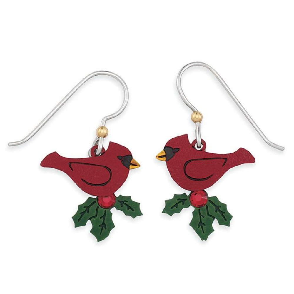 NWT New Handcrafted Cardinal Holly Earrings Sterling Silver French Hooks W